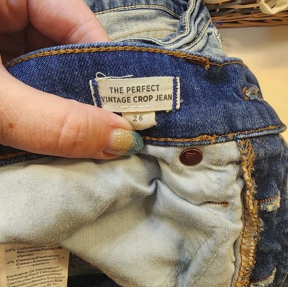 Madewell Perfect Vintage Jeans Size 26 Cropped Frayed Hem Comfort Stretch Denim - Picture 3 of 6
